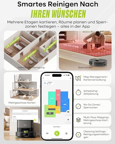 MONSGA Saugroboter mit Wischfunktion 8000PA, Staubsauger Roboter mit Absaugstation 4L, LiDAR Navigation,Dual Anti-Tangle System,4-in-1 Saug und Wischroboter ideal für Teppich Tierhaare, APP Steuerung