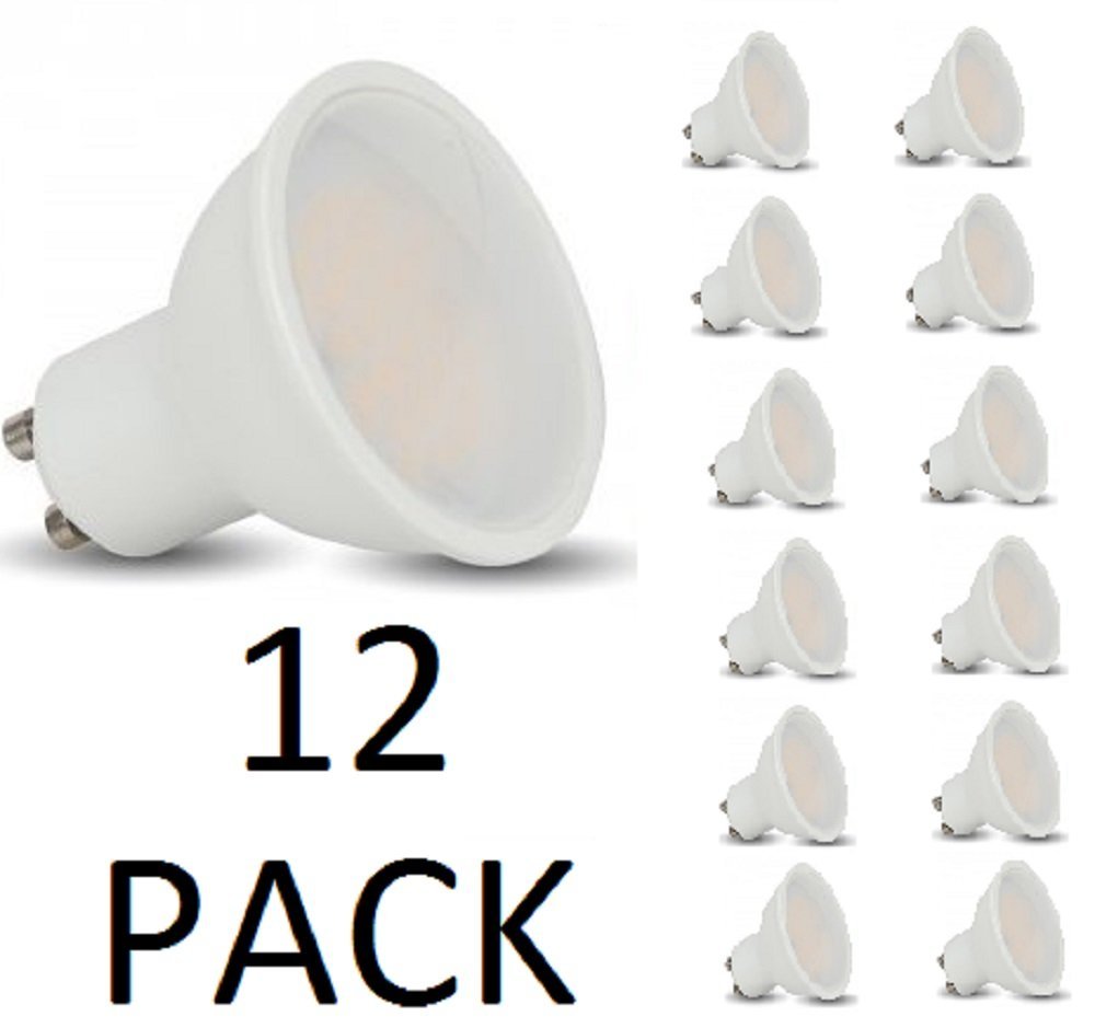 LED GU10 Bulbs - PACK OF 12 - 5W SMD LEDs - 110 Degree Beam / 320 LUMENS - Warm White 3000K - Non-Dimmable / 230v Power / 20000 Hour life span