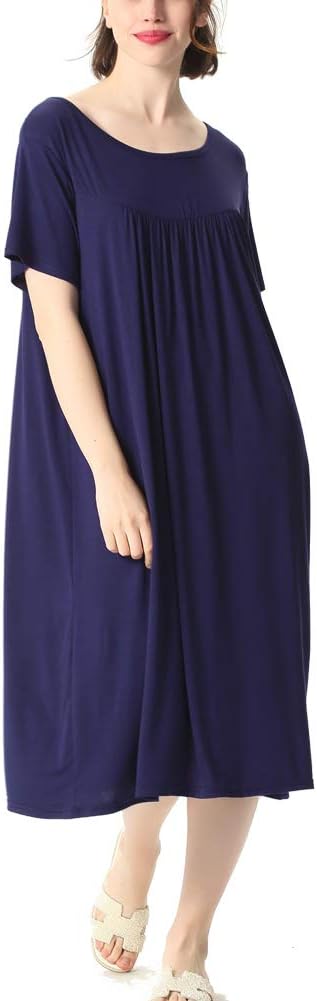 Oliveya Women's Sleepwear Casual O-Neck Nightshirt Short Sleeve Long Nightgown