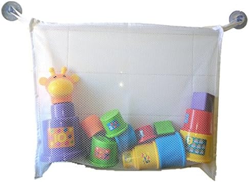 Bath Toy Shower Organizer + 2 Bonus Strong Hooked Suction Cups, White