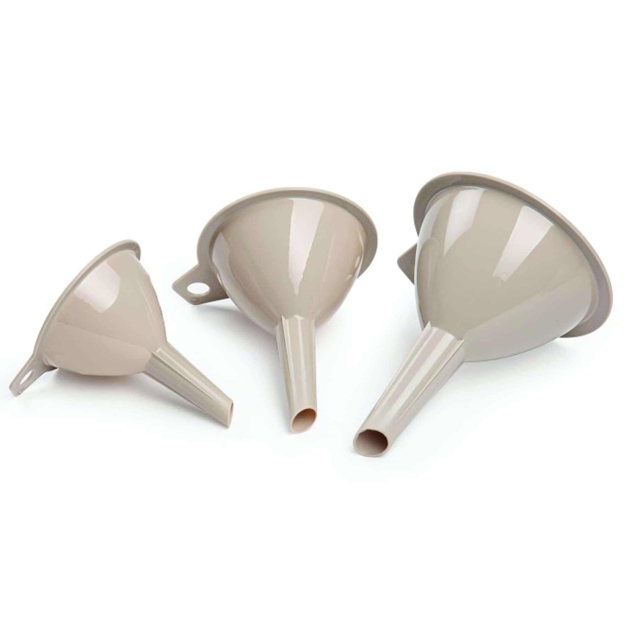 Set of 3 Plastic Funnel for Narrow Necked Bottles - Kitchen Funnel for Liquid and Powder Transfer (Taupe - 6.5/8/9.5cm)