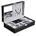 BEWISHOME Watch Jewelry Box 8 Watch Organizer 3 Grids for Jewelry Display Storage Men Woman Watch Case with Mirror and Metal Hinge Black PU Leather SSH05B