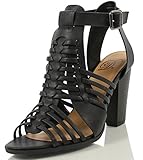 Delcious Women's Aliya Strappy Gladiator Open Toe Stacked Heel Sandal