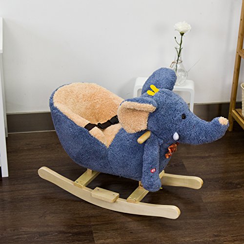 Peach Tree Baby Elephant Rockers Kids Toy Plush Rocking Horse Ride On Pony Riding Rocker with Sound Girls, Grey