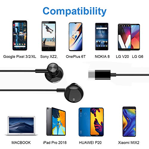 USB C Headphone, WamGra Wired in Ear USB C Earbuds with Mic & Volume
