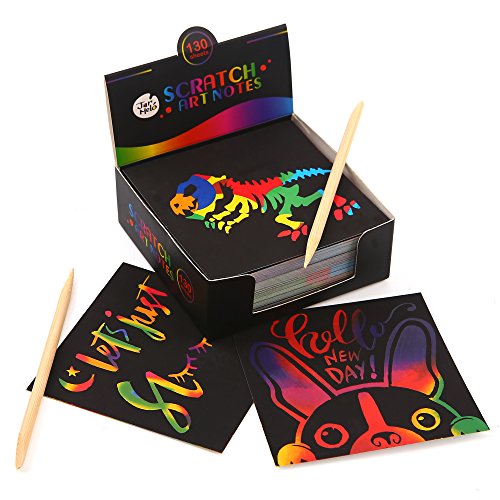 Jar Melo Scratch Art Notes; 130 Sheets; With Wooden Stylus; Rainbow Mini Notes; Scratch Magic Notes
