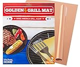 Kitchen + Home Golden Grill Mat – Make America Grill Again - Set Of 2 Nonstick, Heavy Duty, Reusable, BPA & PFOA Free BBQ Grill & Baking Mats For Gas, Charcoal & Electric Grills