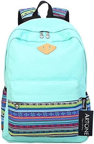 Artone Canvas Tribal Stripes Travel Daypack Campus Backpack with Interior Pockets Teal