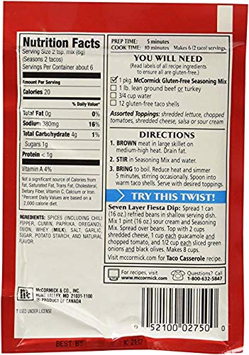 MCCORMICK SEASONING MIX GLUTEN-FREE TACO 1.25OZ PACK OF 1
