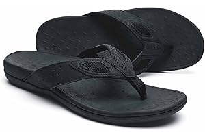MEGNYA Mens Orthopedic Flip Flops for Plantar Fasciitis, Athletic Toe-Post Sandals with Arch Support, Comfort Walking Thong Slippers for Sport Exercise Activities