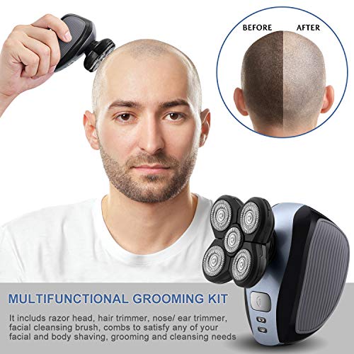 Telfun 5-in-1 Electric Razor for Men, Wet&Dry Rechargeable Mens Rotary Shavers, 4D Floating 5 Head Cordless Grooming Kit with Waterproof IPX7, Beard, Nose, Ear, Body Hair Trimmer, Face Cleaning Brush