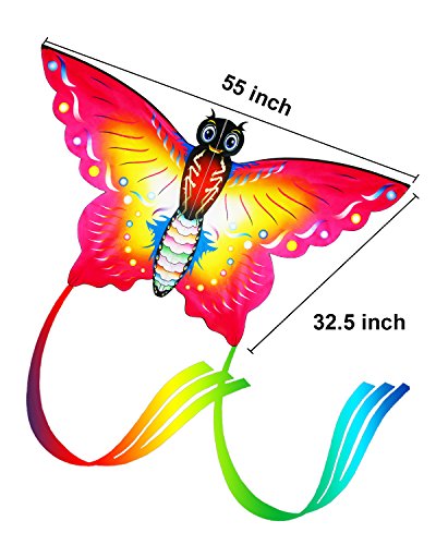 Aitey Easy Fly Kites, Rainbow Butterfly Kites for Kids and Adult, One of the Best Outdoor Games and Activities, with 165" of Line and Handle - Great Beginner, Amateur Kite (Red)