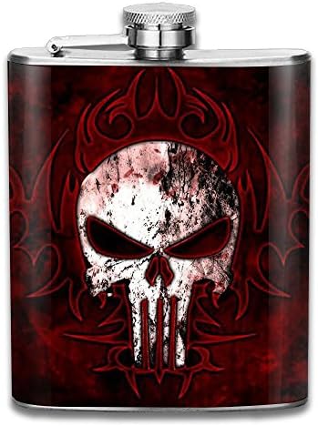 Skull Red 7oz Stainless Steel Leak Proof Silver Metal Hip Flasks For Alcohol Liquor Spirits Whiskey Vodka Birthday Heavy Duty Hip Flasks Roommates