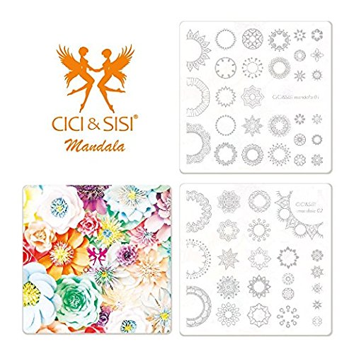 CICI&SISI Nail Art Stamping Plates Kit Mandala Plate Manicure Template 2 Pieces