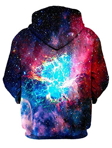 RAISEVERN Causal Hoodie, Unisex Funny 3D Printed Drawstring Glaxy Hoodies Cat Riding Sharp Shark Pullover Sweatshirts Rainbow Hooded