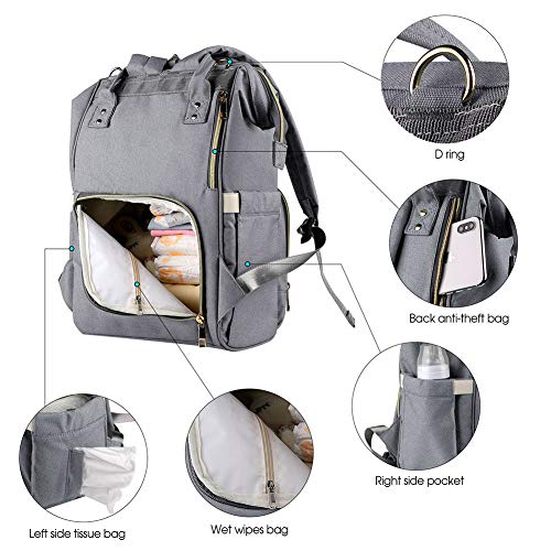 Diaper Backpack, Large Capacity Baby Bag, Multi-Function Travel Backpack Nappy Bags, Nursing Bag, Fashion Mummy, Roomy Waterproof for Baby Care, Stylish and Durable, Linen Grey