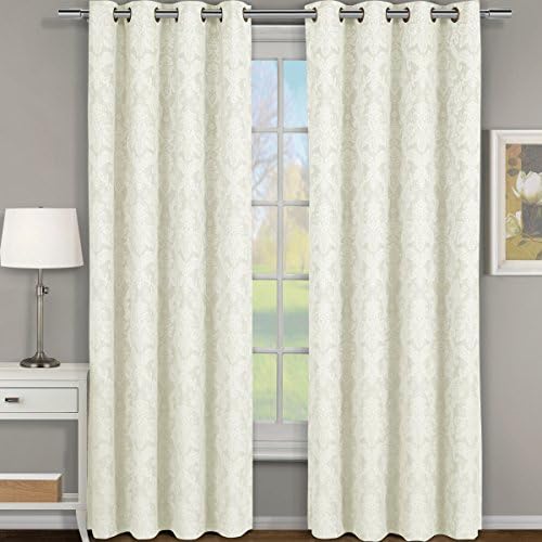 Pair of Two Window Panels, Elegant and Contemporary Jacquard Blair Grommet Top Draperies. Set of Two Off White 54" Width by 108" Length Panels (108" W by 108" L Pair)
