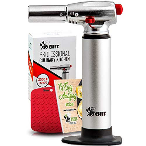 Jo Chef Kitchen Torch, Blow Torch - Refillable Butane Torch With Adjustable Flame - Culinary Torch, Creme Brûlée Torch For Cooking Food, Baking, BBQ & More + FREE Recipe eBook
