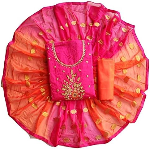 Women's Cotton Silk Salwar Suit Material (khwaish pink_ Free Size)