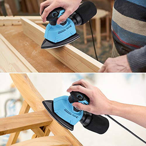 morpilot Detail Palm Corner Mouse Hand Sander Sanding Tool 130w, 14000 RPM Sander with dust Collector, 18 Pieces of Sandpaper, Suction for Sanding Wood