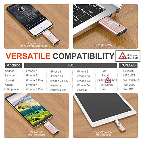 QARFEE USB Flash Drive 128GB, 3.0 Photo Stick USB Memory Stick External Storage Pen Drive High Speed Thumb Drive, Jump Drive Compatible for iPhone iPad iPod Mac Android Phone PC Laptop, Pink - Thumbnail 4