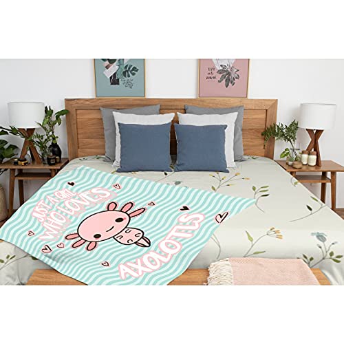 Avalokitesvara Just A Girl Who Loves Axolotl Flannel Blanket,Throw Soft Warm Fluffy Plush,Lightweight Microfiber for Bed Couch Chair Living Room 50x40 Inch for Kid