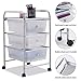 Giantex 3 Drawers Cart Storage Bin Organizer Rolling Storage Cart Metal Frame Plastic Drawers Flexible Wheels Home Office Scrapbook Supply & Paper Shelf, Clear White