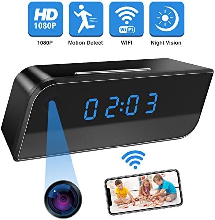 Spy Camera,Hidden Camera Clock,Wireless Security Cam Video Recorder with Motion Detection and Night Vision Alarm Push 140°Angle HD 1080P Adjust Definition Sync with App Time and Monitor Screen