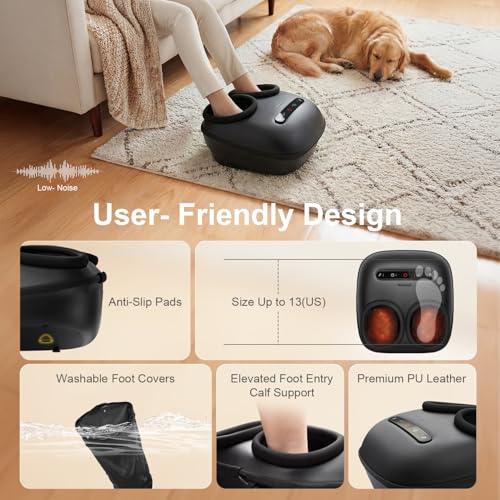Nekteck Masajeador de pies Shiatsu con calor, terapia de amasamiento profundo y compresión de aire para la salud de los pies. Herramientas de masaje para pies que mejoran la circulación sanguínea y alivian el dolor. Regalos para hombres y mujeres.