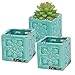 Set of 3 Rustic Style Turquoise Ceramic Floral Design Succulent Plant Pots/Mini Herb & Cacti Planters