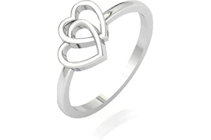 PANOPLY 925 Sterling Silver Double Heart Rings, Handmade Ring for Women, Best Friends, Ring for Daughter from Mom, Valentines
