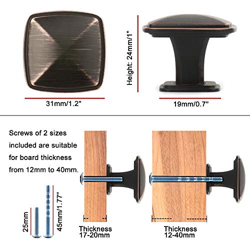 KOOFIZO Stepped Square Cabinet Knob - Black Pull Handle (31mm / 1.2 Inch), 10-Pack for Kitchen Cupboard Door, Bedroom Dresser Drawer, Bathroom Wardrobe Hardware