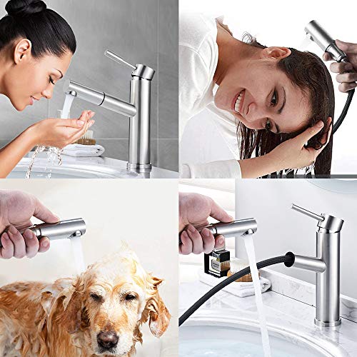 KIMIUP Bathroom Faucet with Sprayer, Pull Down Kitchen Sink Faucets