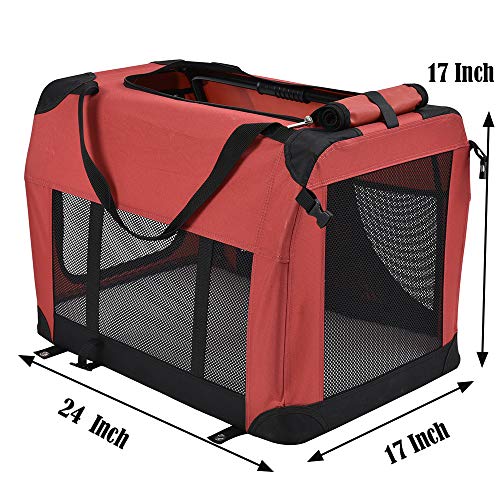 LEMKA Foldable Soft Dog Crate,Dog Soft Kennel for Indoor & Outdoor Use,Soft Sided Folding Collapsible Travel Carrier with Straps,Fleece Mat and 4 Zipper Panels