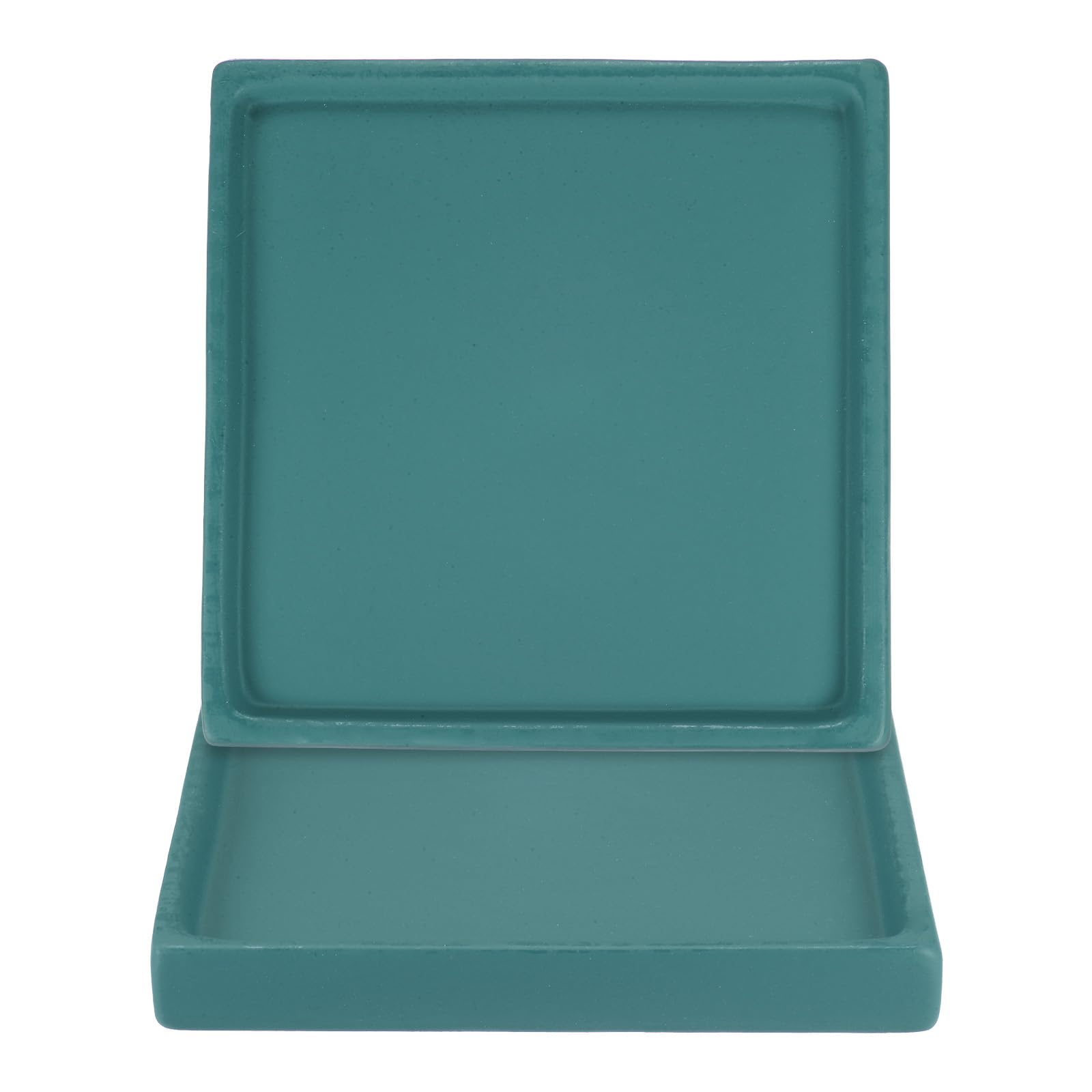 M METERXITY 2-Pack Ceramic Plant Saucer, 5 Inch Plant Water Catcher Tray, Plant Pot Saucers for Indoor/Outdoor Plants/Flower Drainage Drip Water Tray [Square Green Blue]
