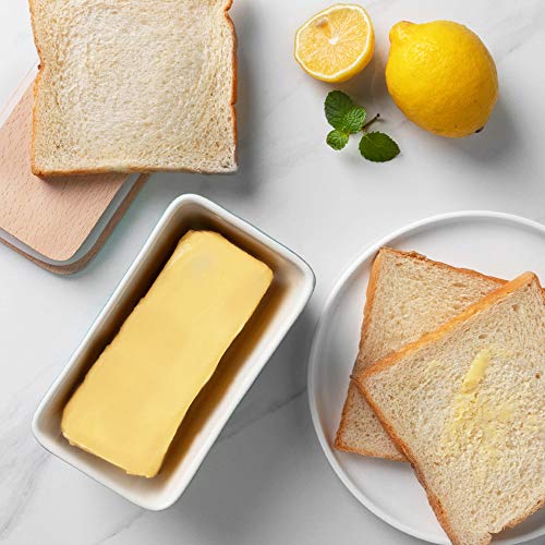 Krokori Butter Dish, Stoneware Ceramic Butter Dish Butter Container Margarine Dish Covered Butter Keeper with Wooden Lid Food Storage Box for Daily Use (Aquamarine) - Thumbnail 5