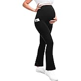 Leafigure Maternity Flare Leggings with Pockets Over The Belly Yoga Pants for Workout Soft Pregnancy Activewear