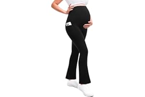 Leafigure Maternity Flare Leggings with Pockets Over The Belly Yoga Pants for Workout Soft Pregnancy Activewear