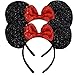 Pack of 2 Mickey Minnie Mouse Ears, Minnie Mouse Red Bow Sparkled Headband for Baby Boys Girls Birthday Party (Red Sparkled)