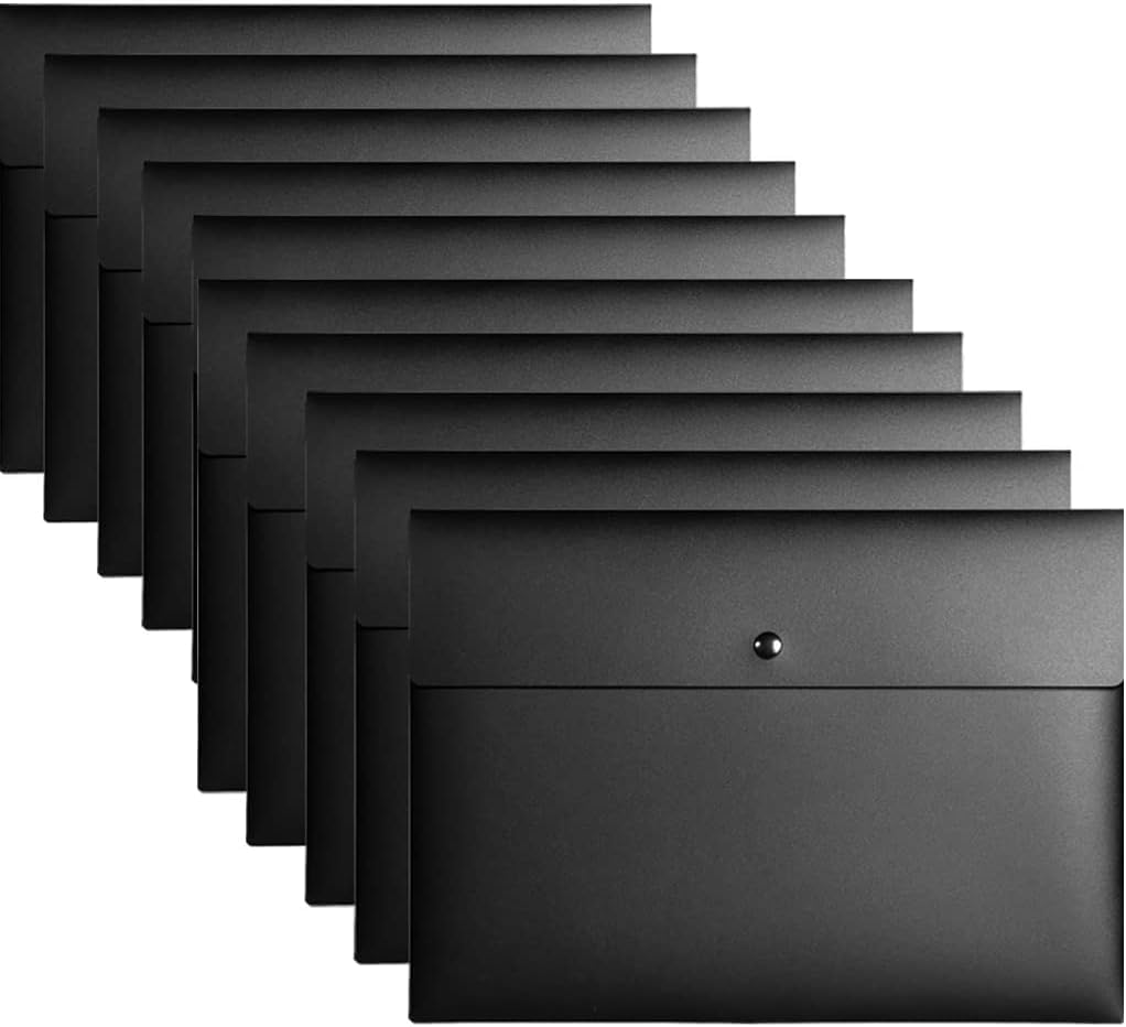 10PCS Plastic Sleeves Wallet Folders A4 Document Wallet Envelope File Folder Document Popper Wallets Sheet Folders Pockets File Paperwork Organizer with Button for School Office Home