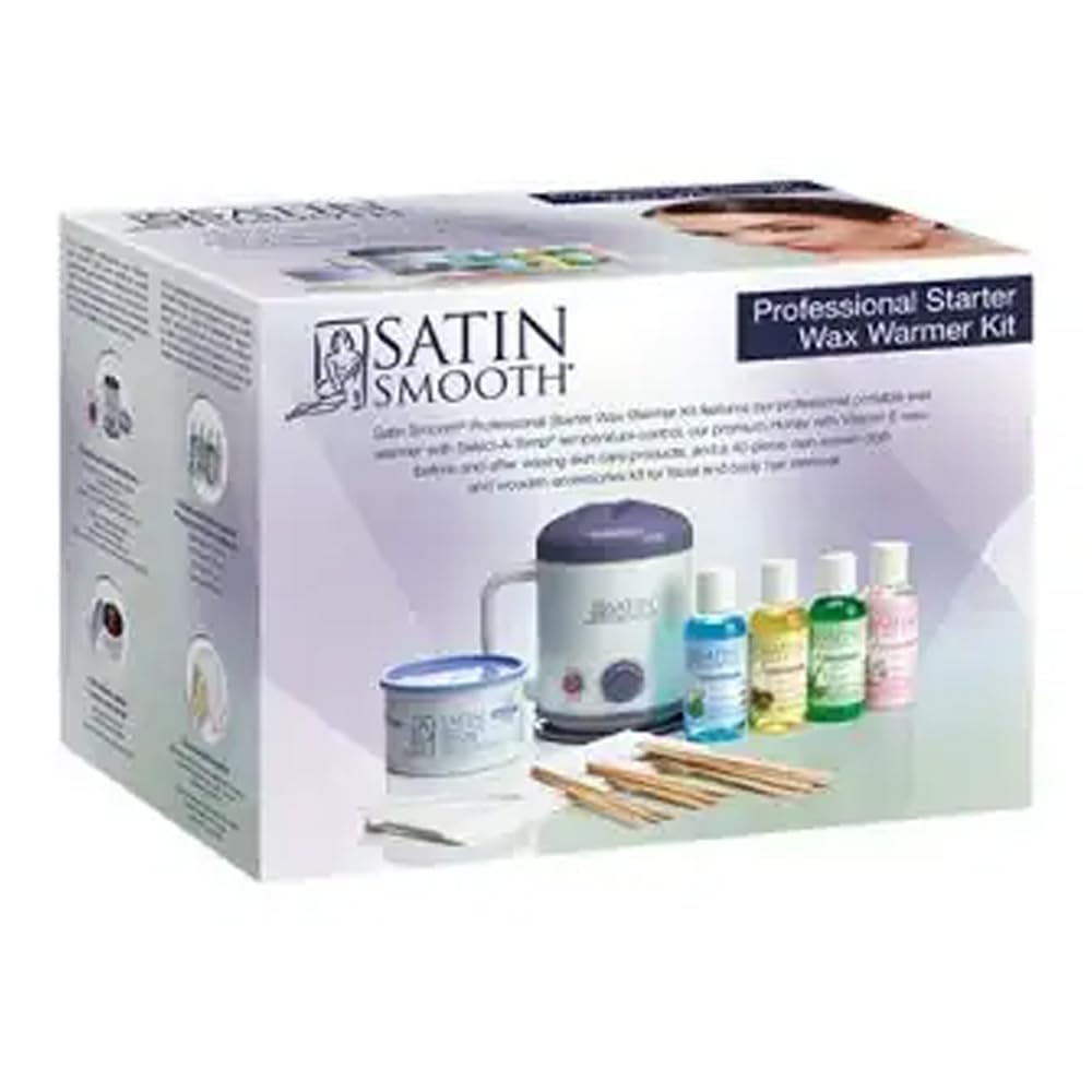 Satin Smooth Select-A-Temp™ Starter Kit - Adjustable Temperature Wax Warmer with Hair Removal Wax and Accessories, Professional Waxing Kit for Face and Body