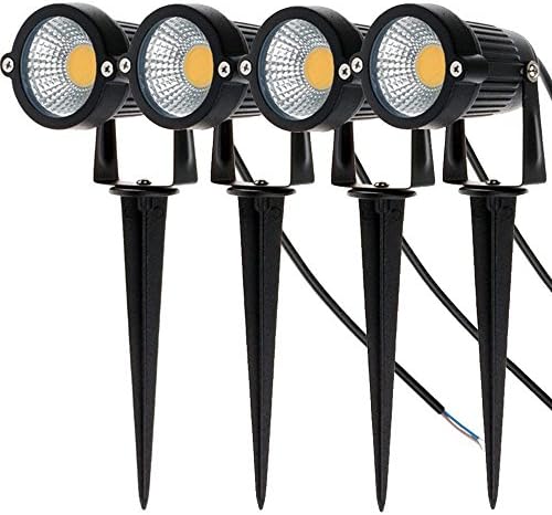 Familite Outdoor Waterproof Decorative Spotlight-10W COB LED Landscape Path Light AC/DC 12V with Spiked Stand, Pack of 4 (Warm White 2600-2800K)