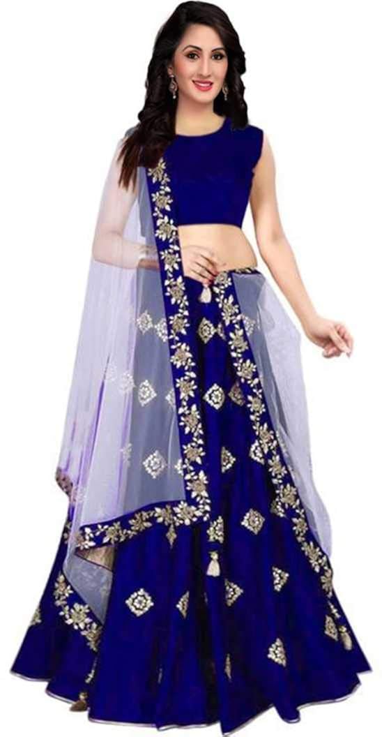 maa khodal fashion women's taffeta silk lengha choli (blue, free size)