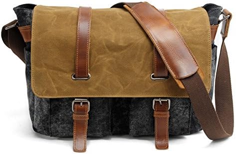 Canon Dslr Camera Bag, Waterproof Slr Camera Case, Mens Vintage Canvas Leather Messenger Bag, FireRainbow (Dark Gray+Insert Camera Case)