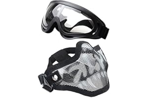 XINGZHE Airsoft Mask and Goggles - Airsoft Half Lower Face Mask Steel Metal Mesh for BB Gun/CS Game/Paintball/Shooting/Cosplay - Anti-UV Adjustable Combat Tactical Military Goggles for Men Women Kids