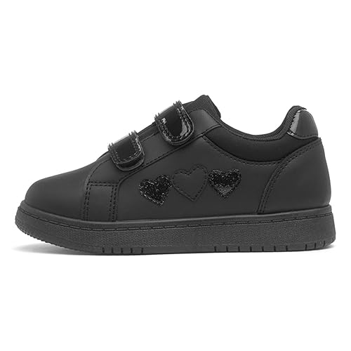 XL Kids Black Easy Fasten Heart Trainer - Size 10 Child UK - Black