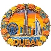 Ain Dubai Ferris Wheel Burj Al Arab Burj Khalifa Souvenir 3D Fridge Magnet | Premium quality, Exquisitely made, Strong magnet, Iconic attactions landmarks, Unique magnet collection, Home Kitchen Decor