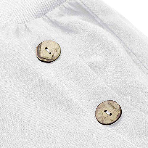 Sunhusing Women's Solid Color High Waist Yoga Pants Fitness Casual Loose Button Buckle Pocket Cropped Pants White - Thumbnail 4