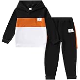 Kxuryueo Boys Sweatsuit Long Sleeve Color Block Hoodie Sweatshirt and Jogger Pants 2PC Sets Fall Clothes (Sizes: 4-8)