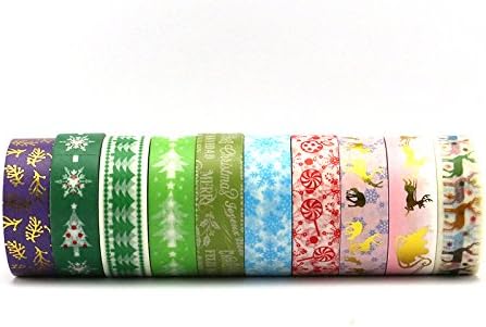 Christmas washi Tape,Reindeer and The sled Gold foil washi Tape,Christmas Trees and Candy(Set of 10 Rolls)